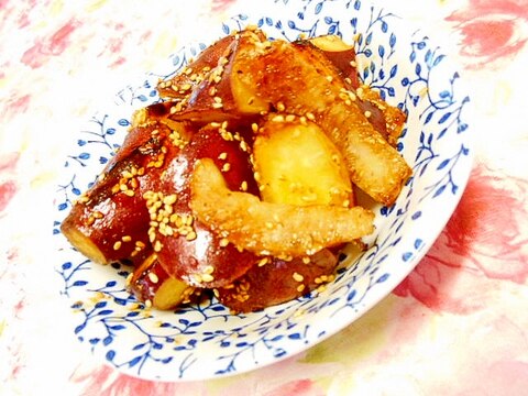 ❤氷蒟蒻と薩摩芋の胡麻・蜂蜜醤油炒め❤